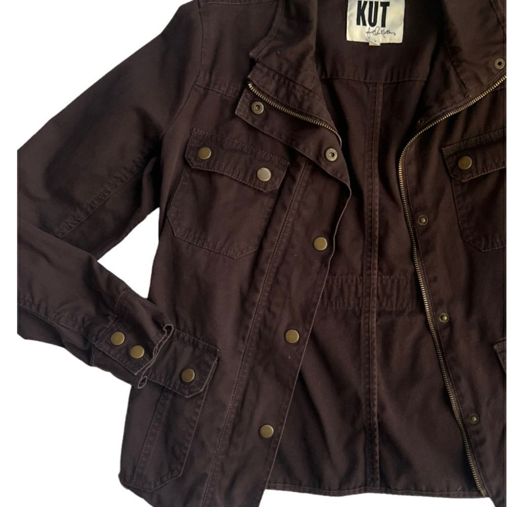 KUT from the Kloth Dark Brown Utility Zip Up Fall Winter Jacket size S - Picture 6 of 10